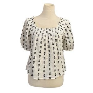 Loft clip smocked square neck embroidered peasant top